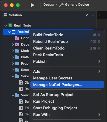 Open the NuGet Package management window.