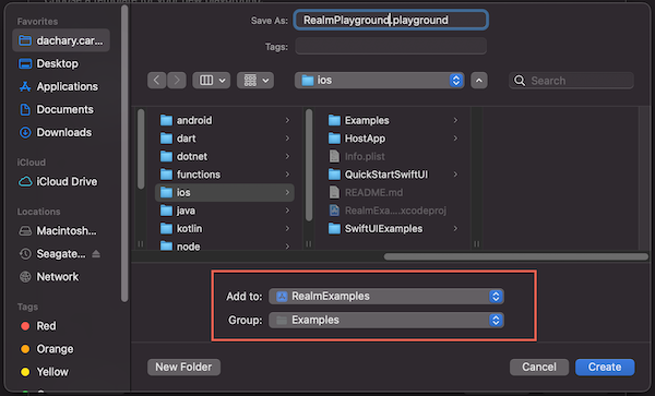 Screenshot of the File Navigator with a Playground filename and the project selected